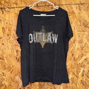 Cheekys Outlaw Graphic Tee Gray Western Hipster T-shirt Crewneck Summer Top XL